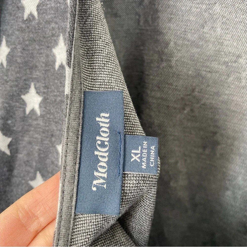 MODCLOTH Mini Dress Women Sz XL Gray Star Print 3/4 Sleeve A-Line Sheath Pleated - Picture 11 of 11